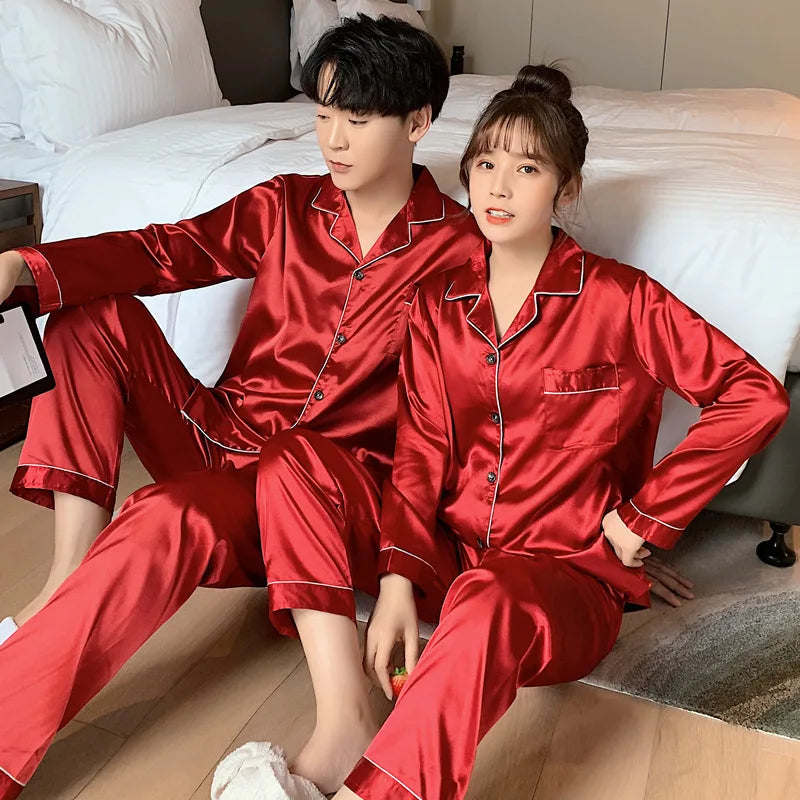 Pyjama-Set DUO aus roter Satinseide