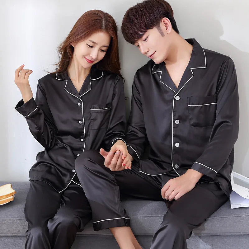 Pyjama DUO  en soie satiné Noir