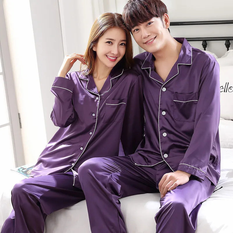 Pyjama DUO  en soie satiné Violet
