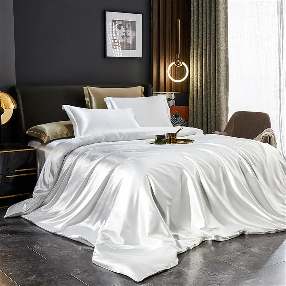 Kit Parure de Lit en Soie Satinée 100% Blanc