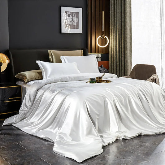 Kit Parure de Lit en Soie Satinée 100% Blanc
