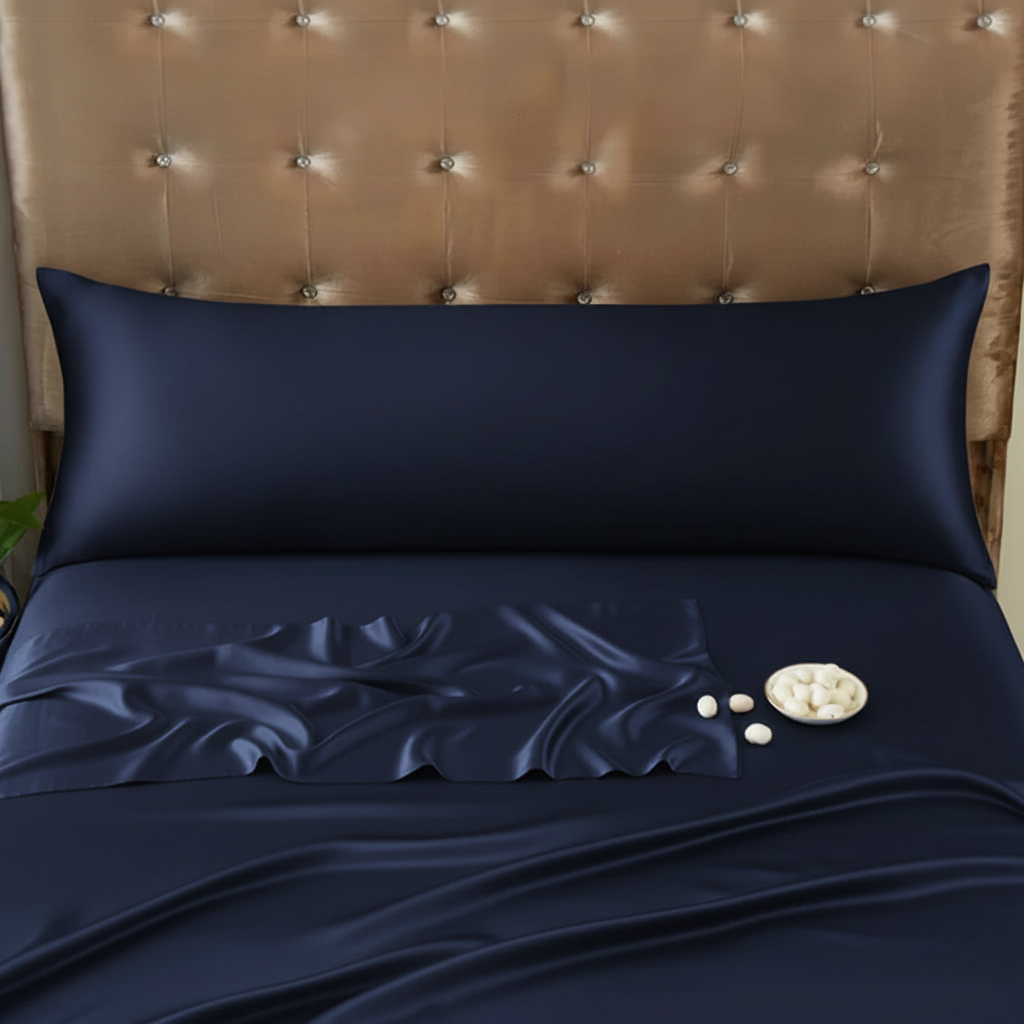 Taie d'Oreiller Longue en Soie de Mûrier 100% Bleue