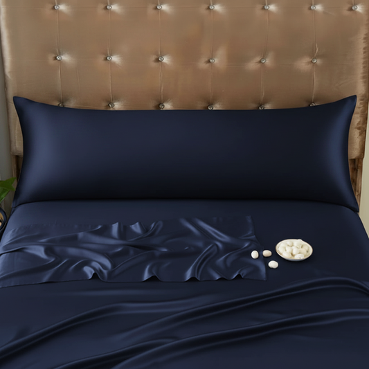 Taie d'Oreiller Longue en Soie de Mûrier 100% Bleue