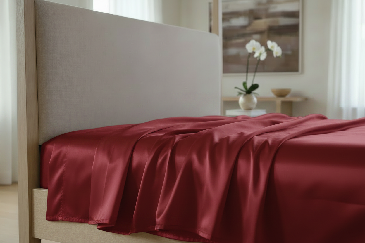 Kit Parure de Lit en Soie Satinée 100% Rouge